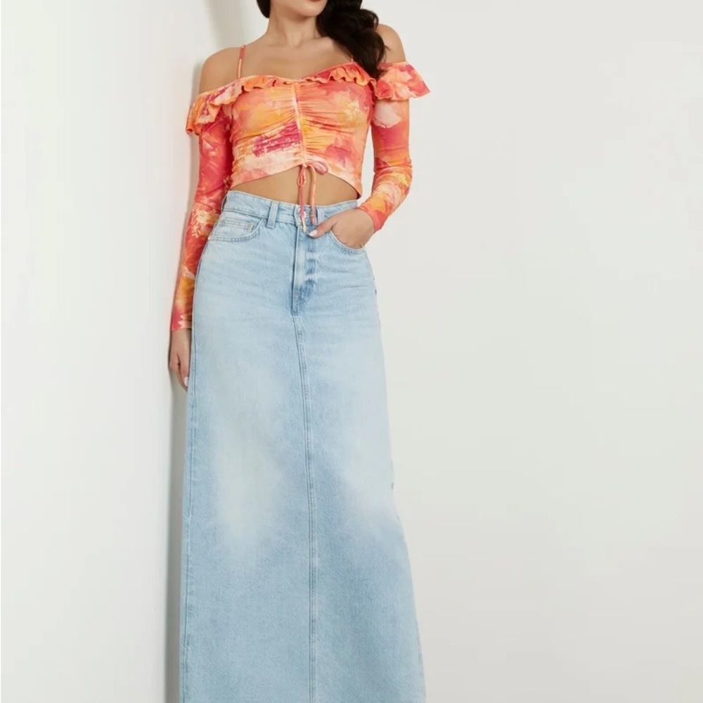 Guess slit denim long skirt